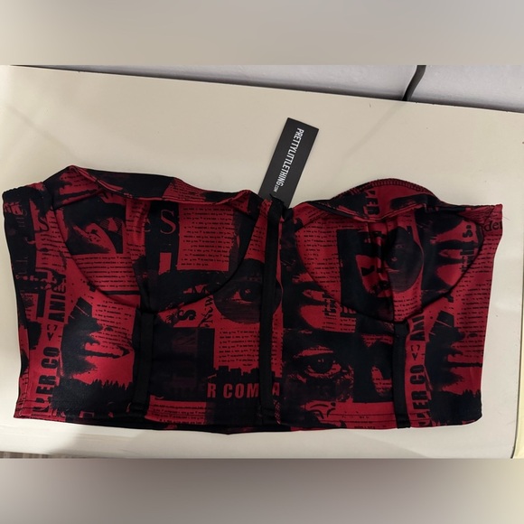 PrettyLittleThing Red and Black Graphic Bustier size USA 12 - Picture 1 of 10
